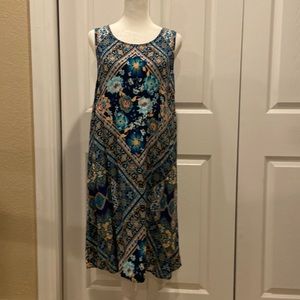 Maurices, sleeveless blue and coral floral dress, size large